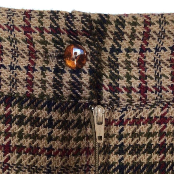 Vintage Expressions brown, blue, burgundy, green herringbone 100% wool skirt, 10 - Picture 3 of 4